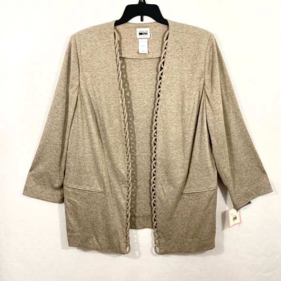 Leslie Fay Woman Vintage Cardigan Open Front Taupe - Size 20W - NOS - Picture 3 of 8